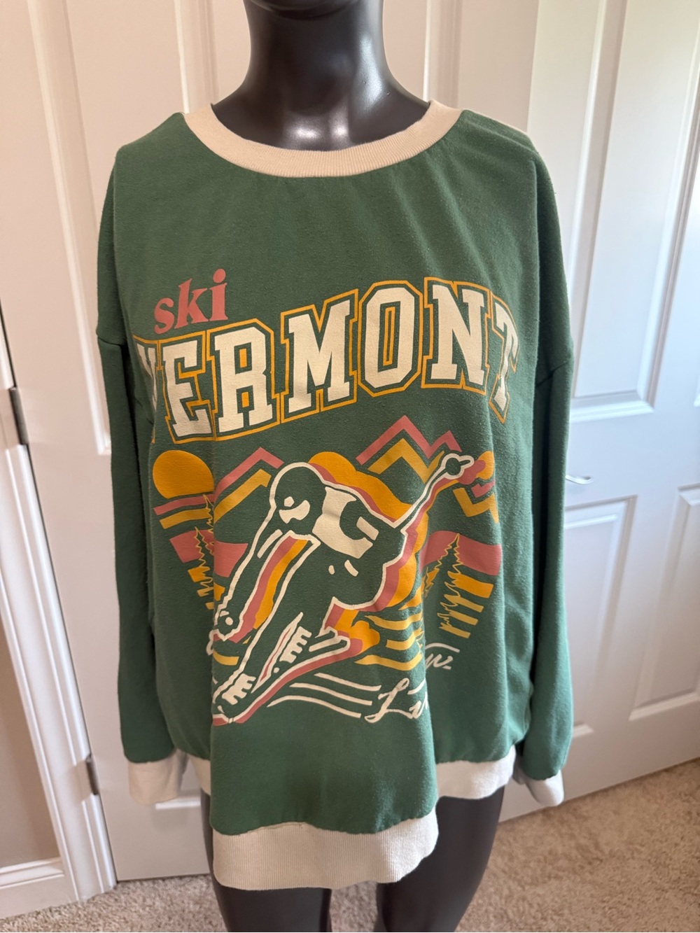 Green Ski Vermont Graphic Pullover Sweatshirt